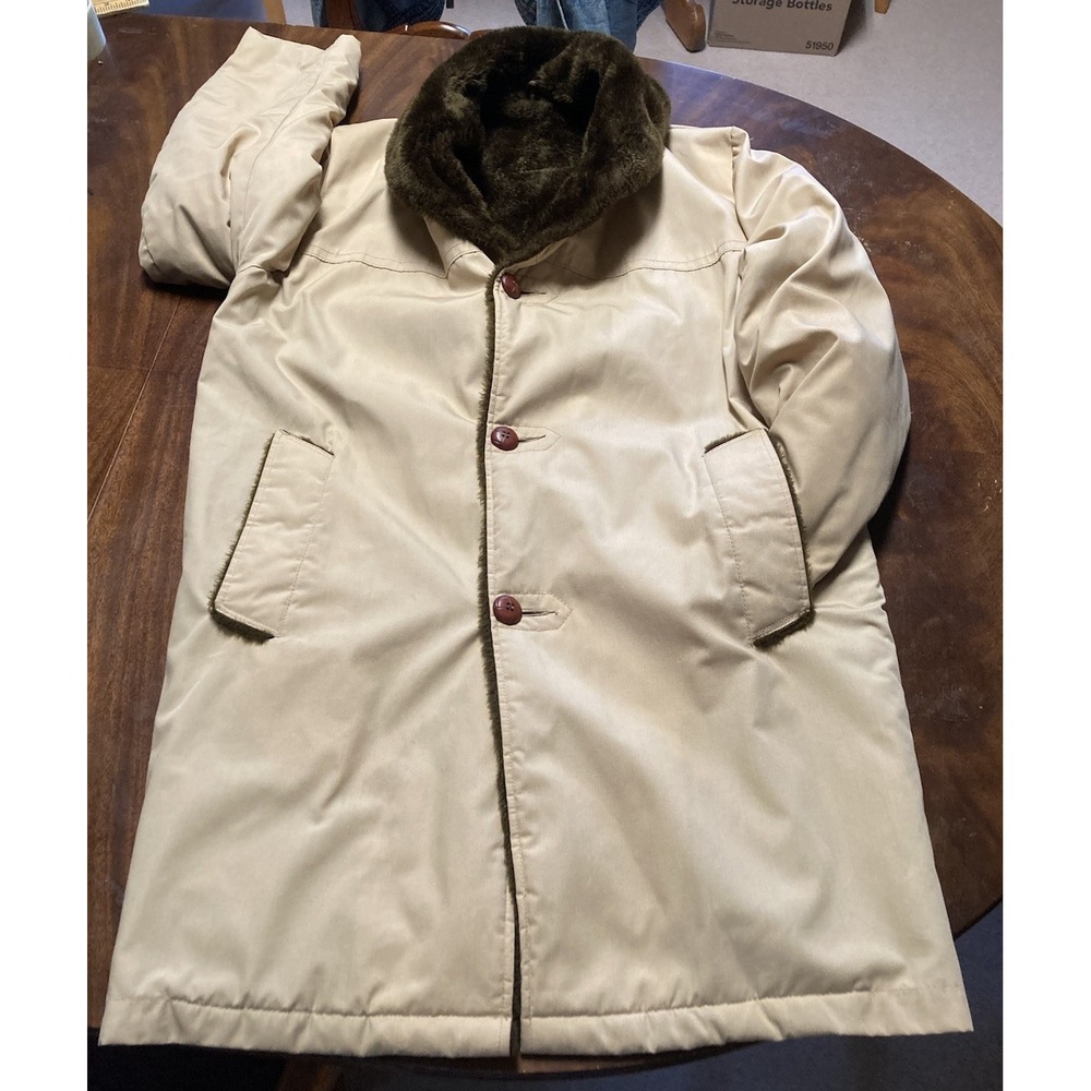 Vintage 70s 80s Sears Overcoat Coat Jacket Trench Khaki Mod Atomic Long 40